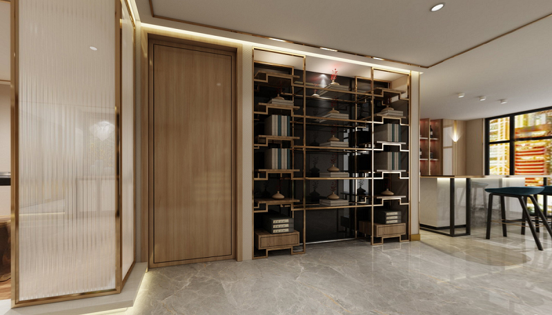 美國開心點餐廳:木紋不銹鋼天花裝飾 美國開心點餐廳:木紋不銹鋼天花裝飾